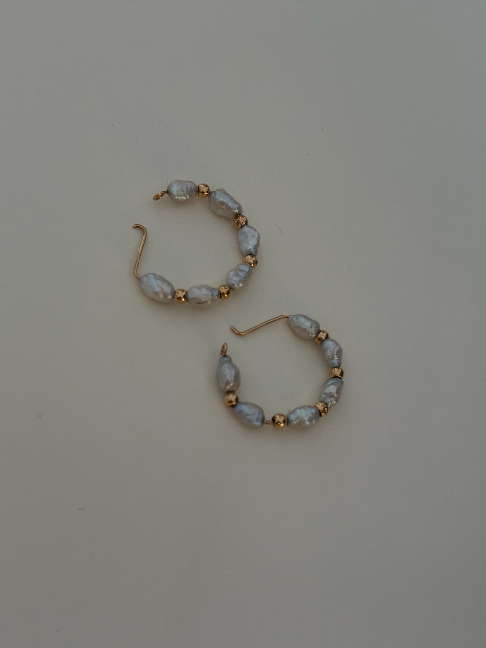 Gold Hoop Earrings with White Freshwater Pearls